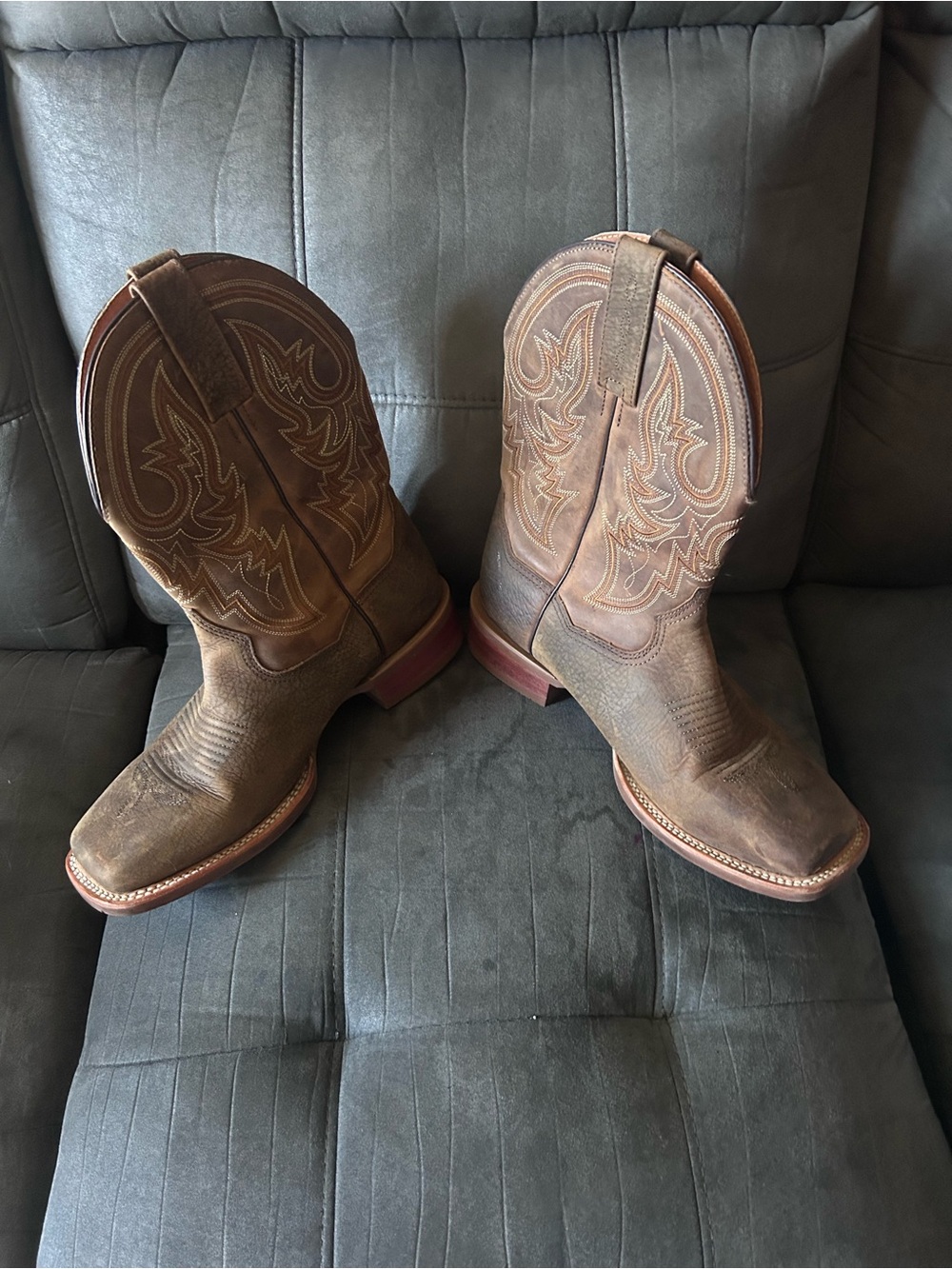 Dan post brown square toe cowboy boots - Picture 2 of 6